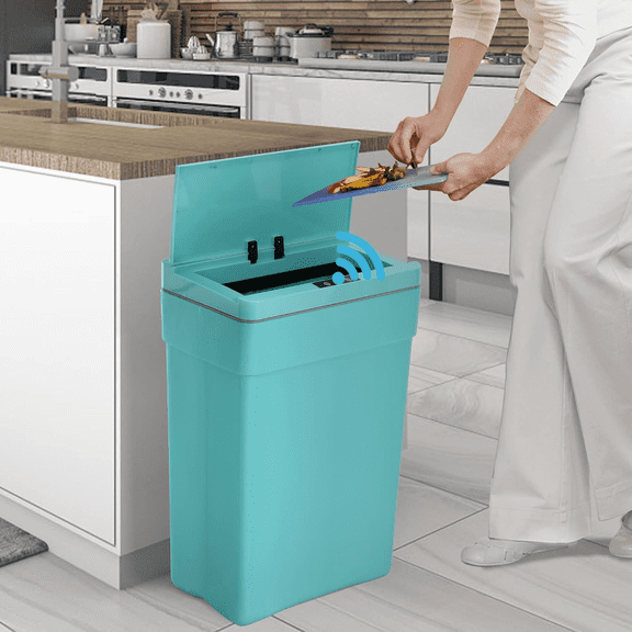 BIQWBIC 13 Gallon Plastic Automatic Trash Can,Motion Sensor Kitchen Trash Can, Blue