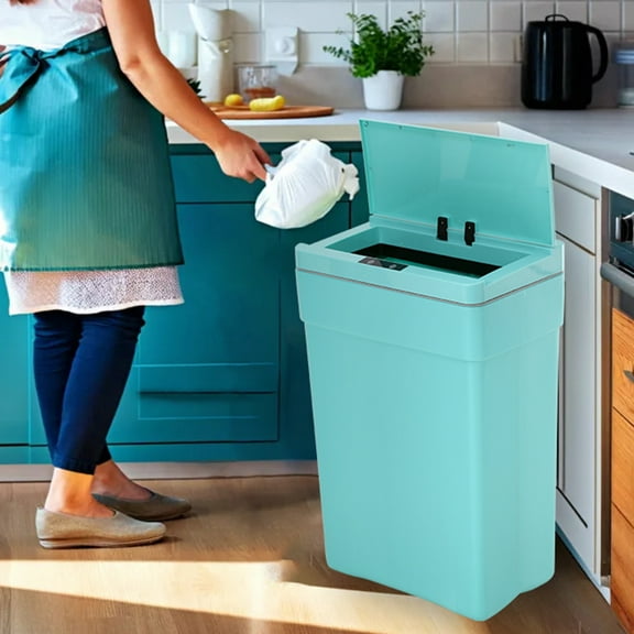 BIQWBIC 13 Gallon Plastic Automatic Trash Can,Motion Sensor Kitchen Trash Can, Blue