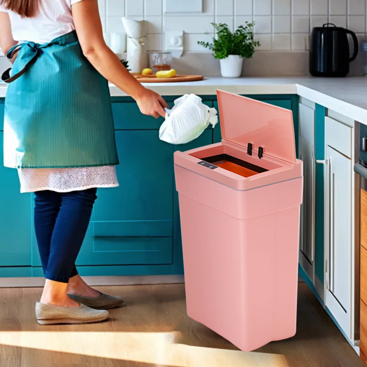 Pink 13 Gallon Touchless Plastic Trash Can with Motion Sensor