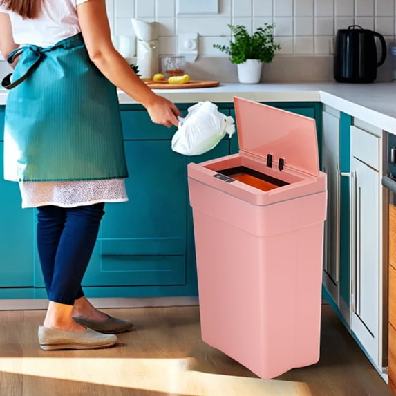BIQWBIC 13 Gallon Plastic Automatic Trash Can,Motion Sensor Kitchen Trash Can,Pink
