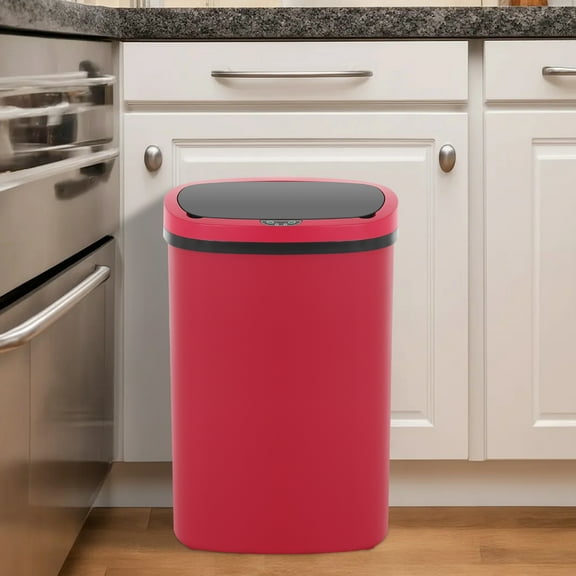 BIQWBIC 13 Gallon Tall Automatic Trash Can | Touch-Free Motion Sensor | High-Capacity Kitchen Trash Can | Waterproof Bathroom Trash Can | Living Room & Office Trash Can- 49L Waste Bin (1, Red)