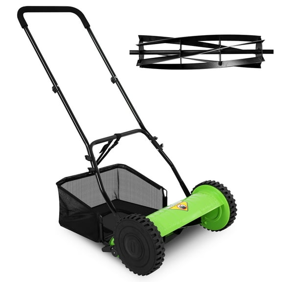 BIQWBIC 15-Inch Push Lawn Mower with Grass Catcher - Adjustable Height 12-45mm, 5 Steel Blades, Lightweight Manual Reel Mower for Eco-Friendly, Quiet Lawn Care