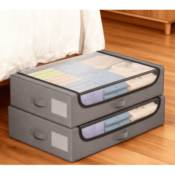 BIQWBIC 2-Pack Under Bed Storage with Wheels, 53L Large Capacity Organizer for Clothes Bedding, Space Saving Solution for Home Closet, Durable Oxford Fabric Storage Bins for Apartment Dorm