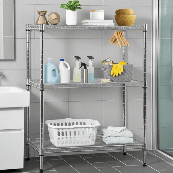 BIQWBIC 3-Tier Wire Shelving Unit - Adjustable Metal Shelving 13"x23"x30"H Storage Rack with Leveling Feet, 450LBS Capacity NSF Certified for Kitchen, Bathroom, Closet (Chrome)