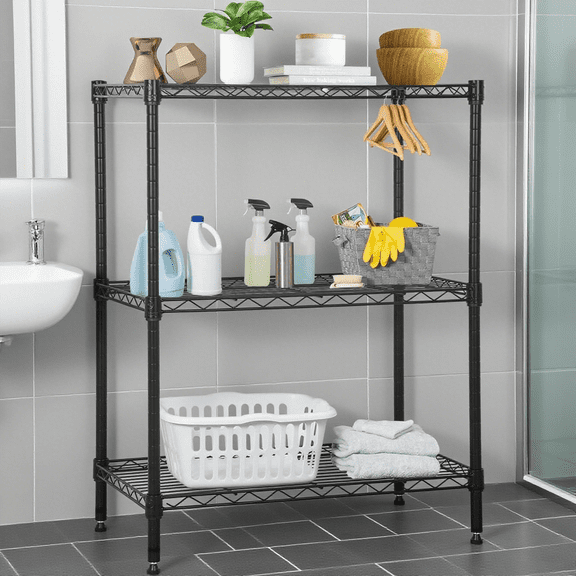 BIQWBIC 3-Tier Wire Shelving Unit - Adjustable Metal Shelving 13"x23"x30"H Storage Rack with Leveling Feet, 450LBS Capacity NSF Certified for Kitchen, Bathroom, Closet (Black)