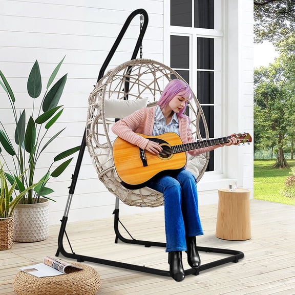 BIQWBIC 330-Pound Capacity Hammock Chair Stand - Heavy Duty Adjustable Indoor/Outdoor Hammock Stand, Steel L-Shaped Porch Swing Stand (Stand Only)