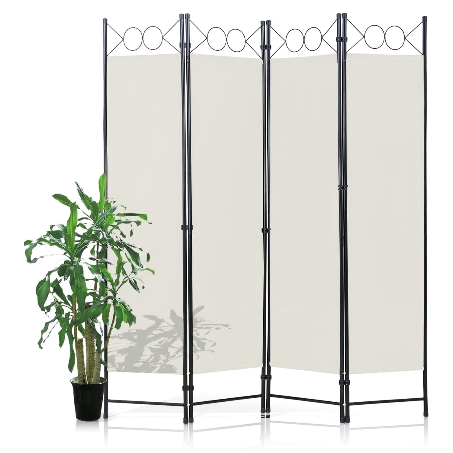 BIQWBIC 4-Panel Room Dividers and Folding Privacy Screens, 6.8 Ft Fabric Partition Screen, Beige