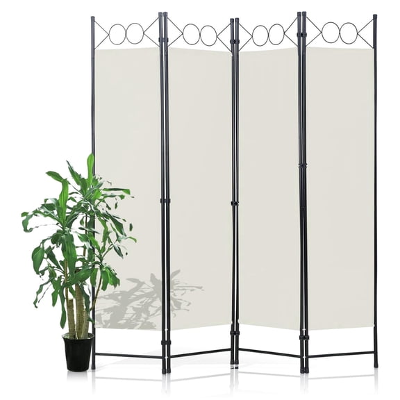 BIQWBIC 4-Panel Room Dividers and Folding Privacy Screens, 6.8 Ft Fabric Partition Screen, Beige