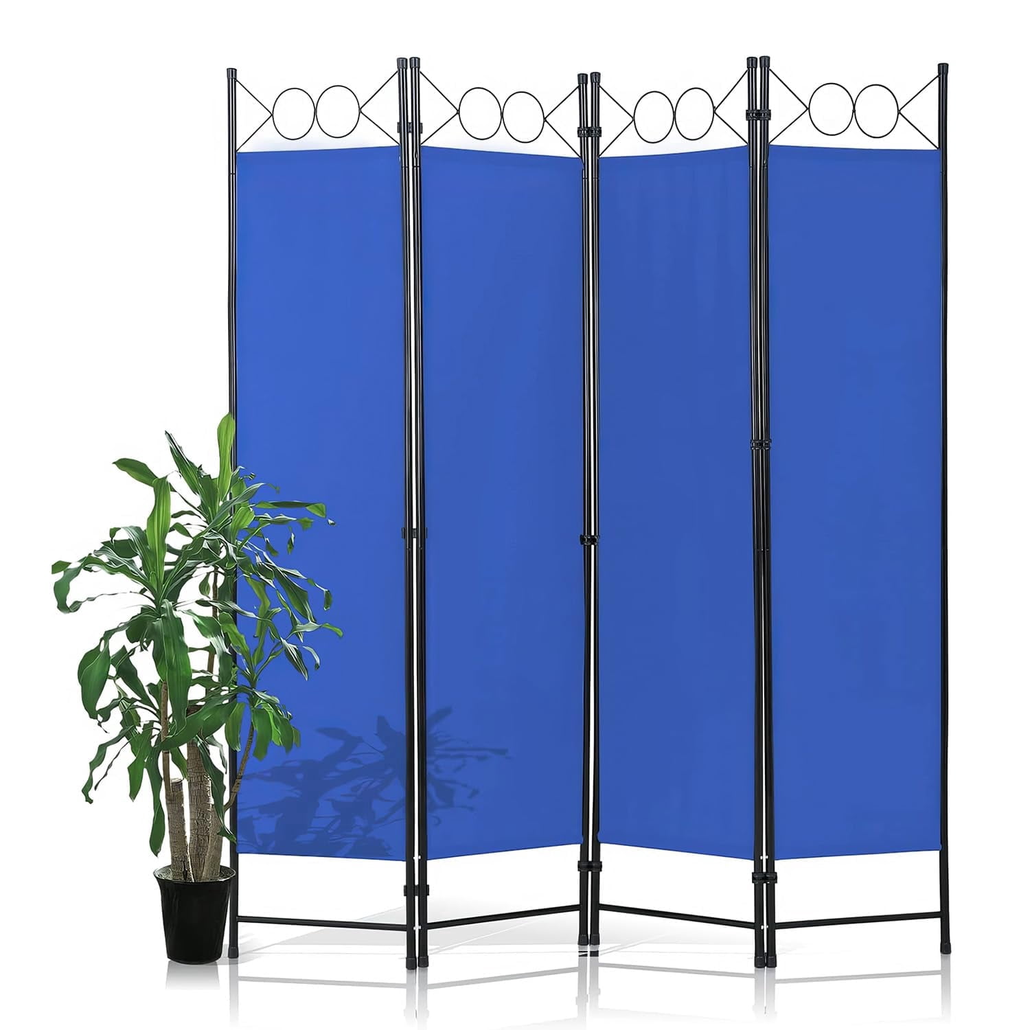 BIQWBIC 4-Panel Room Dividers and Folding Privacy Screens, 6.8 Ft Fabric Partition Screen, Blue