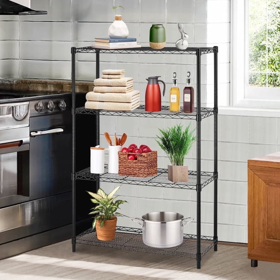 BIQWBIC 4-Tier Wire Shelving Unit, Adjustable NSF Metal Shelf, 1000lbs Total Capacity, Black