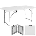 thumbnail image 1 of BIQWBIC 4 ft Folding Table,Heavy Duty Camp Table with Carrying Handle, Adjustable Height Portable Plastic Foldable Table for Kitchen, Garden Party, Picnic, Camping, BBQ, Wedding & Market Events, 1 of 10