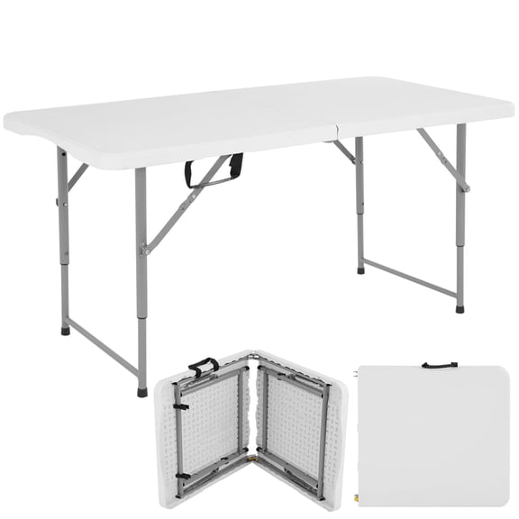 BIQWBIC 4 ft Folding Table,Heavy Duty Camp Table with Carrying Handle, Adjustable Height Portable Plastic Foldable Table for Kitchen, Garden Party, Picnic, Camping, BBQ, Wedding & Market Events