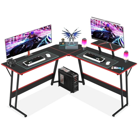 BIQWBIC 50-inch L Shaped Gaming Desk - Corner Computer Desk with Monitor Stand, Heavy Duty 176LBS Home Office Workstation for Teens & Adults, Black