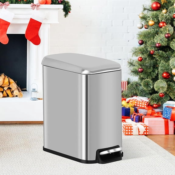 BIQWBIC 5L/1.3 Gallon Stainless Steel Trash Can with Lid – Foot-Operated Portable Garbage Bin with Removable Bucket for Bathroom, Office, Bedroom (1 Pack, Silver)