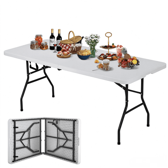 Stackable Table Set BIQWBIC 6FT Folding Table Heavy Duty Portable Plastic Folding Table ...