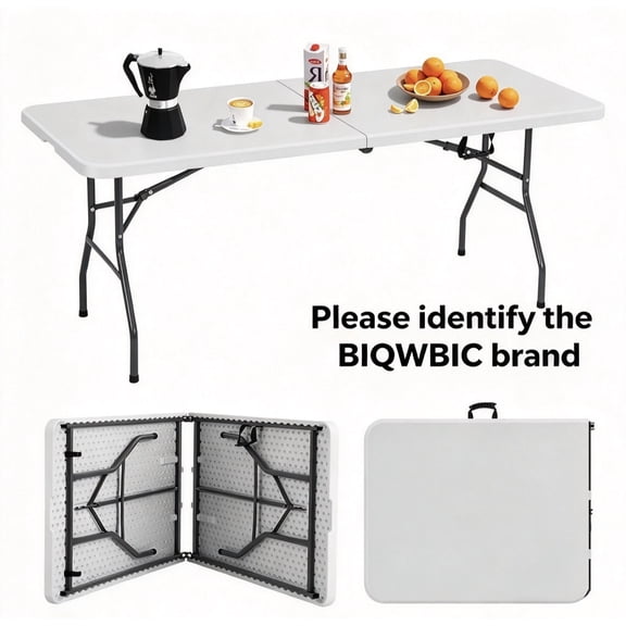 BIQWBIC 6ft Folding Table, Heavy Duty Foldable Table with Handle, Portable Fold-in-Half Utility Tables for Indoor & Outdoor Use Perfect for Camping BBQ Party Wedding Market Events, White
