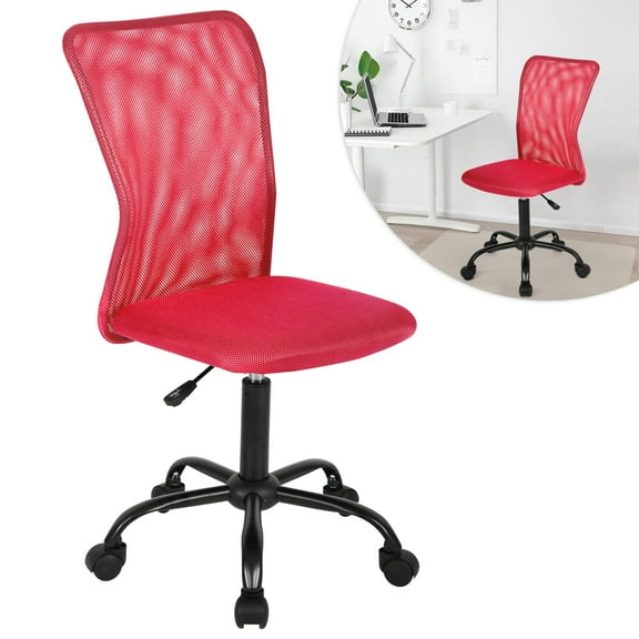 BIQWBIC Armless Office Chair Ergonomic Desk Chair No Arms Mesh Computer Chair Adjustable Height Task Chair Rolling Swivel Chair Small Chair Executive Chair with Lumbar Support, Red
