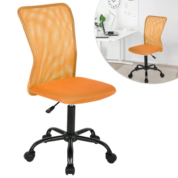 BIQWBIC Armless Office Chair Ergonomic Desk Chair No Arms Mesh Computer Chair Adjustable Height Task Chair Rolling Swivel Chair Small Chair Executive Chair with Lumbar Support, Orange