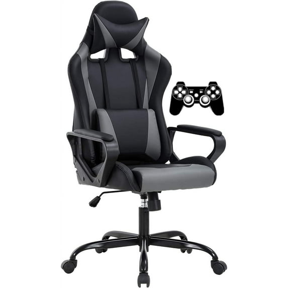 BIQWBIC Gaming Chair, High-Back Ergonomic Video Game Chair for Teen, with Adjustable Seat, Lumbar Support, Armrest and Headrest, Gray