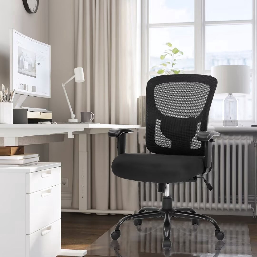 BIQWBIC High Back Office Chairs for Adults, Metal Swivel Desk Chair, 400 lb Capacity, Black