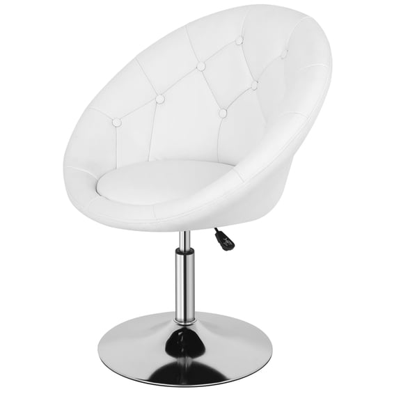 BIQWBIC Modern Vanity Chair Swivel Makeup Chair - Adjustable Height PU Leather Tufted Round Back Accent Chair with Chrome Base, Ergonomic Design for Home, Salon, or Office, White