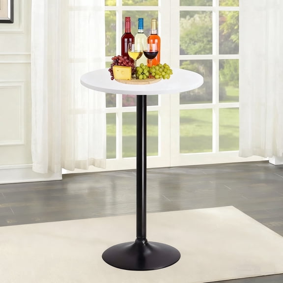 BIQWBIC Round Bar Table with MDF Top & Metal Base, 38.9" Height Counter Height Bistro Pub Table Small Breakfast Table for Kitchen, Dining Room, White