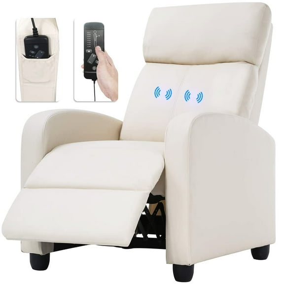 BIQWBIC Single Recliner Sofa Massage Recliner Chair Living Room Sofa Reading Chair Home Theater Seating Modern Chair Easy Lounge PU Leather Padded Seat Backrest, Beige