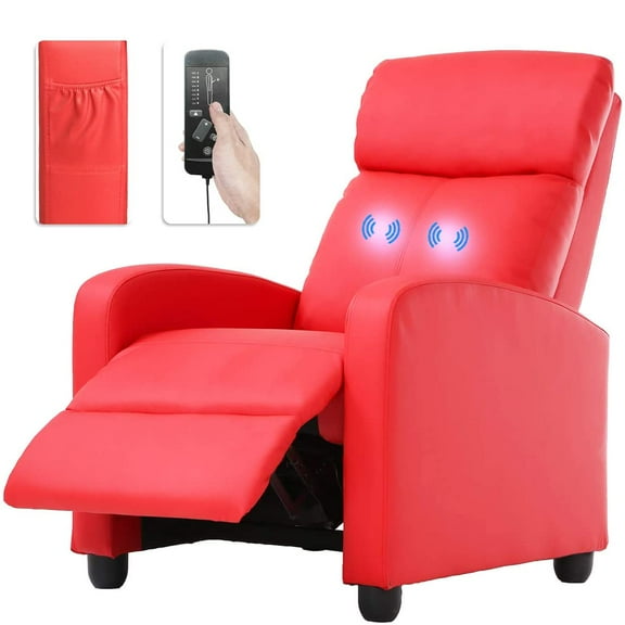 BIQWBIC Single Recliner Sofa Massage Recliner Chair Living Room Sofa Reading Chair Home Theater Seating Modern Chair Easy Lounge PU Leather Padded Seat Backrest, Red