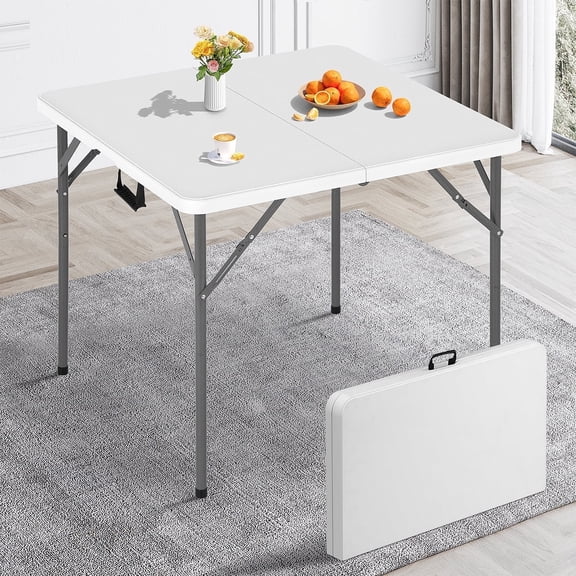 BIQWBIC Square Fold-in-Half Table with Anti-Arch Leg Lock, Sturdy & Portable Light-Weight Design for Outdoors