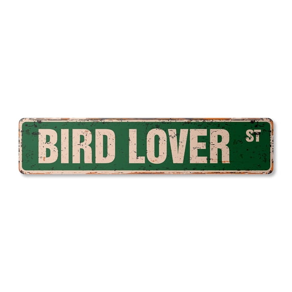 BIRD LOVER Vintage Plastic Street Sign birdcage animal flying wings feathers | Indoor/Outdoor | 36" Wide