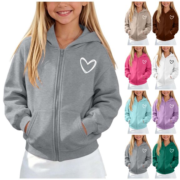 BIRDBY Boys & Girls’ Fleece Lined Jacket Hoodie Long Sleeve Casual Full Zip Outerwear for 5-14 Years Coat with Front Pockets Daily Fall Winter Outdoor Coats