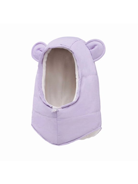 Kids Winter Hooded Scarf Hat, Cute Bear Ear Windproof Hood for Boys Girls, Warm Thick Fleece Lined Neck Warmer Earflap Cap, Cold Weather Outdoor