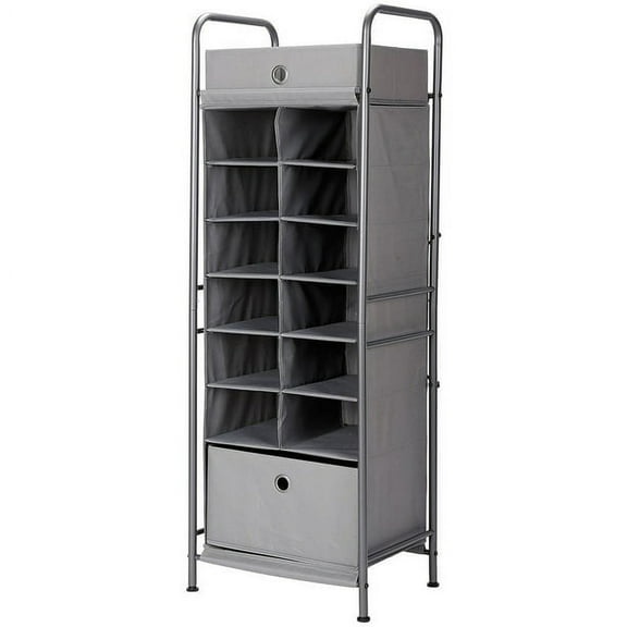 BIRDROCK HOME 12 Cubby Vertical Shoe Rack Organizer with Large Drawer - Grey