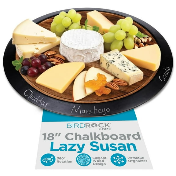 BIRDROCK HOME 18" Chalkboard Lazy Susan | Turntable Organizer for Kitchen, Pantry, Cabinet | Rotating Spice Rack & Storage | Spinning Table for Counter, Sink, Bathroom | Wood - Large