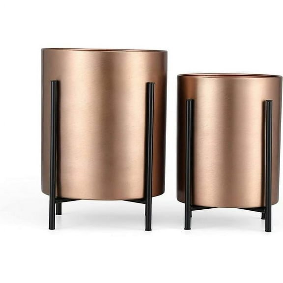 BIRDROCK HOME 2pc Planter w Fixed Stand - Bronze