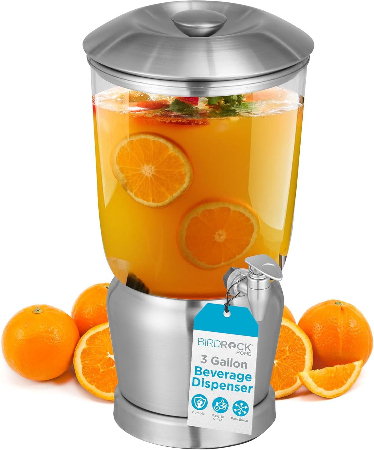 BIRDROCK HOME 3 Gallon Stainless Steel Beverage Dispenser with Ice ...