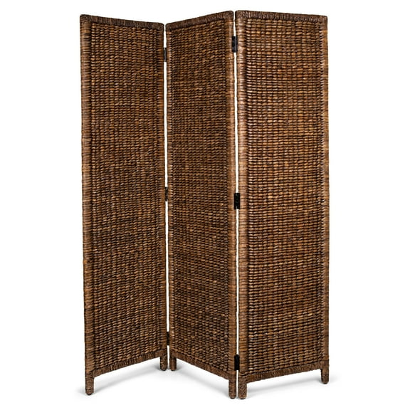BIRDROCK HOME 3 Panel Seagrass Room Divider - Handwoven Abaca Folding Privacy Screen, Tall Freestanding Separator for Living Room & Bedroom, Indoor Partition Panel - Solid Metal Frame, Brown Wash
