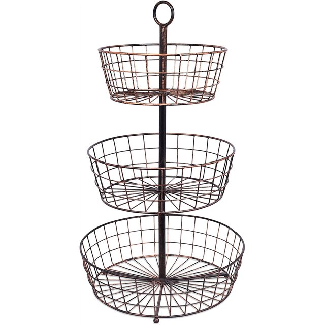 BIRDROCK HOME 3 Tier Wire Fruit Basket Bowl - Round Metal Standing ...