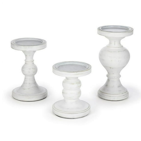 BIRDROCK HOME 3pc Pillar Candleholders - Whitewash