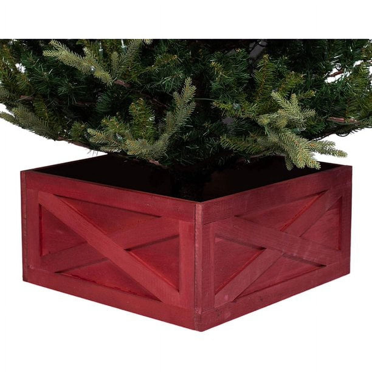Red Wooden Christmas Tree Base Box Skirt, 22"