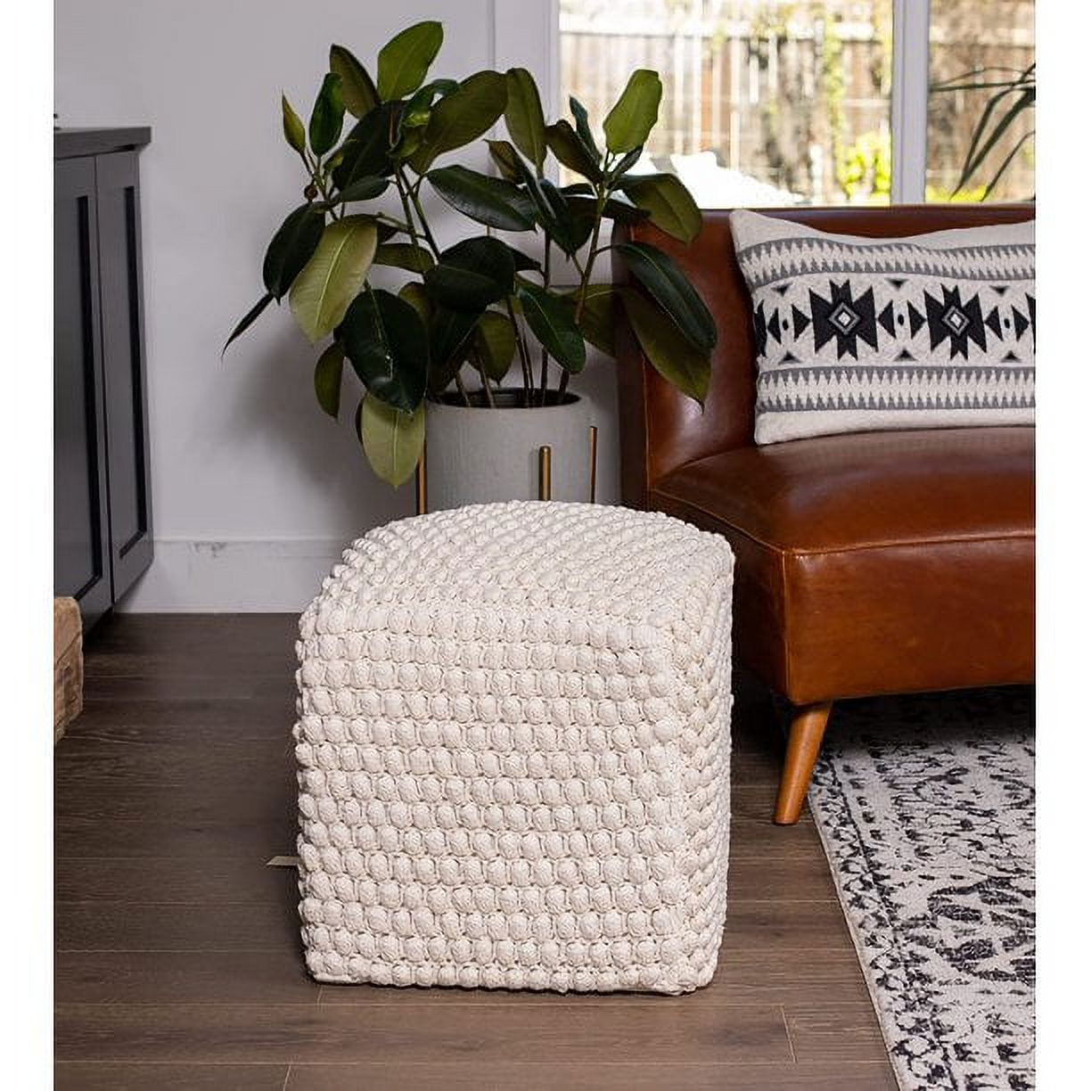Natural Cotton Braided Square Pouf Ottoman