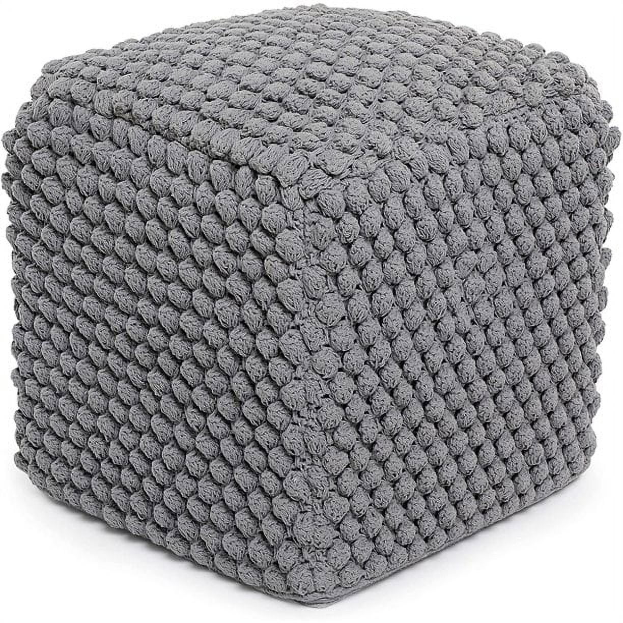 Grey Cotton Blend Knitted Pouf with Lightweight Bead Filling