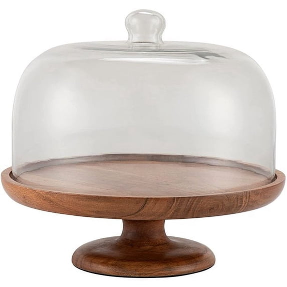 BIRDROCK HOME Cake Stand with Glass Dome and Wood Base