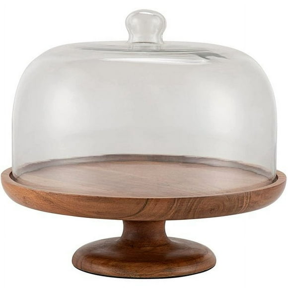 BIRDROCK HOME Cake Stand with Glass Dome and Wood Base