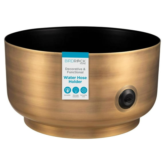 BIRDROCK HOME Decorative Footed Garden Water Hose Holder Pot - 100ft Hose Storage Metal Steel, Hidden Garden Hose Keeper w/ Drain Holes, Hose Hider for Indoor Outdoor Patio Yard - Antique Bronze