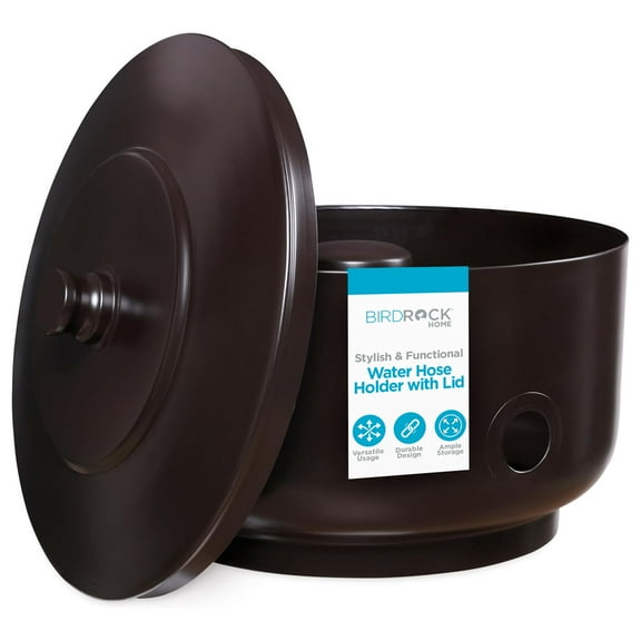 BIRDROCK HOME Decorative Footed Garden Water Hose Holder Pot with Lid - 100ft Hose Storage Steel, Hidden Garden Hose Keeper w/ Drain Holes, Hose Hider for Indoor Outdoor Patio Yard -Oil Rubbed Bronze