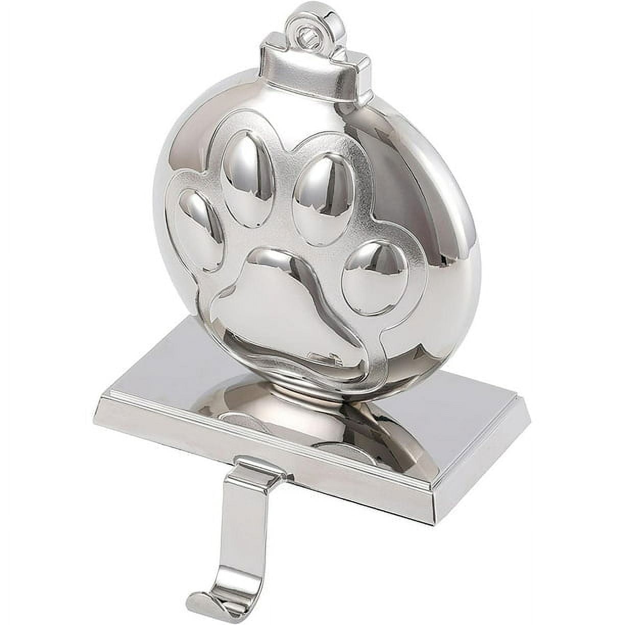 Silver Dog Paw Print Metal Stocking Holder for Mantle