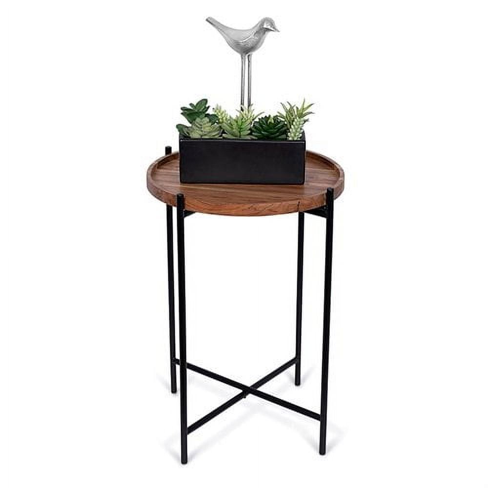 Natural Acacia Folding Side Table with Removable Tray