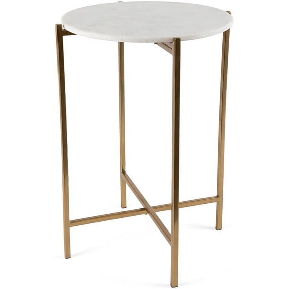 BIRDROCK HOME Folding Side Table with Marble Top - Gold Legs