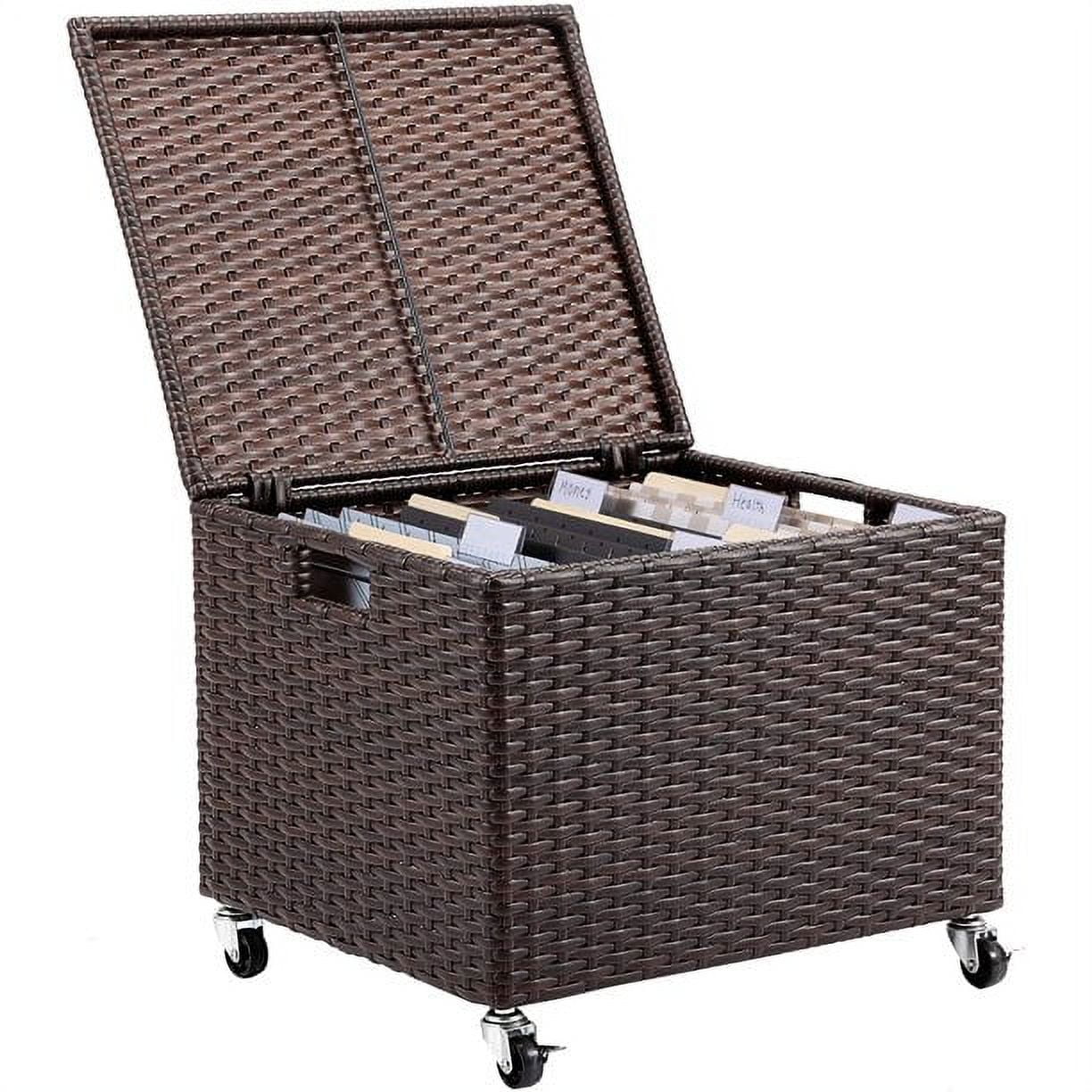 Espresso Wicker Rolling File Box with Bamboo Lid